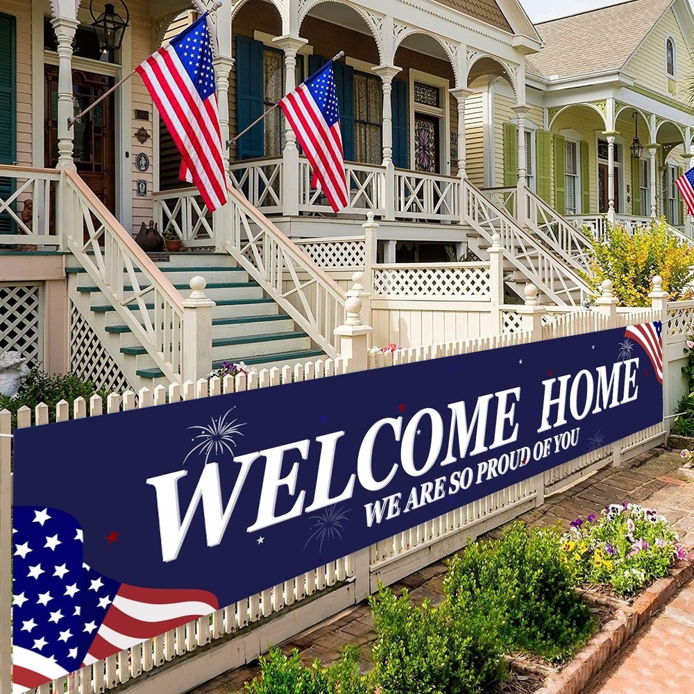 Welcome Home Banner White and Blue Homecoming Backdrop – We Are So Proud of You