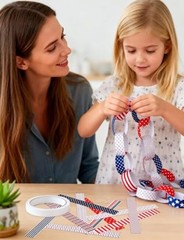 Patriotic Paper Chain Garland Strips – 300pcs 10 Designs Red White Blue Paper