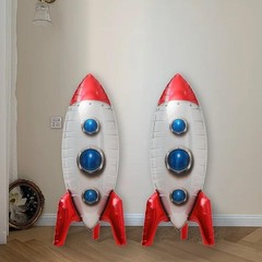 2Pcs 4D Rocket Design Balloons Set, Red Large Rocket Balloon, Outer Space Foi…