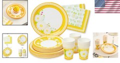 Beautiful Daisy-Themed Paper Plates and Napkins Set for 24 Guests – Spring Decor