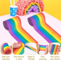 6 Rolls Rainbow Crepe Paper Streamers 197ft Colorful Party Decorations