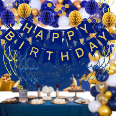 Blue Birthday Decorations, Happy Birthday Banner with Honeycomb Balls, Circle Do