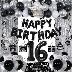 Black and Silver 16Th Birthday Decorations for Boys Girls, Black and White 16Th