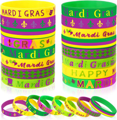 JUNEBRUSHS Mardi Gras Party Favors, 42pcs Silicone Rubber Wristbands Bracelets