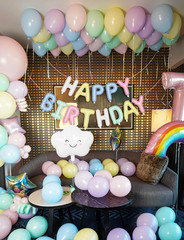 Pastel Birthday Decorations, Pastel Balloons with Happy Birthday Balloon Banner,