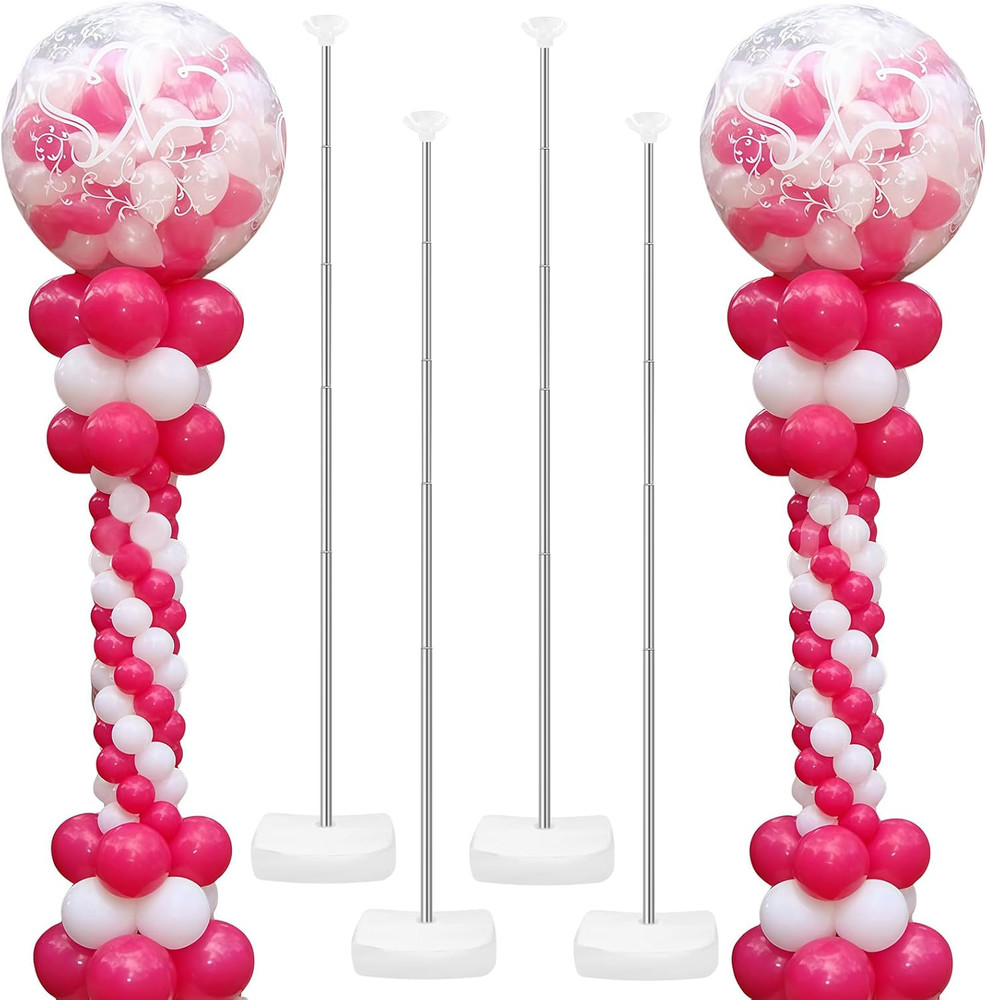 4 Set Heavy-Duty Balloon Column Stand Kit for Floor, 6.6Ft Adjustable Metal Tele