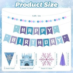 7 Pcs Happy Birthday Banner, Blue Banner with Snow Triangle Tassel Snowflake