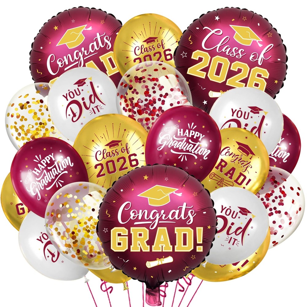 Maroon and Gold Graduation Balloons Graduation Decorations 2026, 51Pcs Grad L…