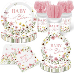 Baby in Bloom Baby Shower Decorations Tableware – 144Pcs Baby in Bloom Plate and
