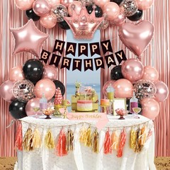 Rose Gold Birthday Decorations – Black & Rose Gold Balloons, Happy Birthday B…