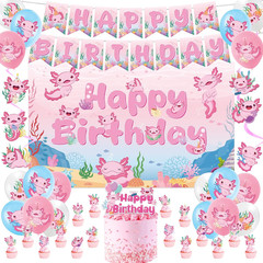 Axolotl Birthday Decorations Supplies, 44PCS Pink Axolotl Happy Birthday Decor S