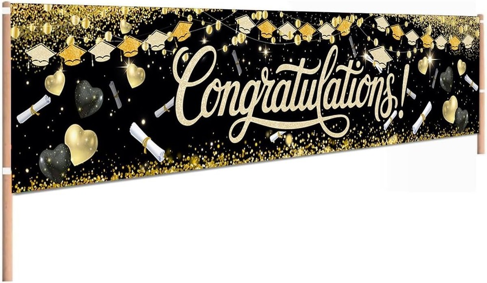 Congratulations Decorations 2026 Banner Graduation Backdrop Class of 2026 Black