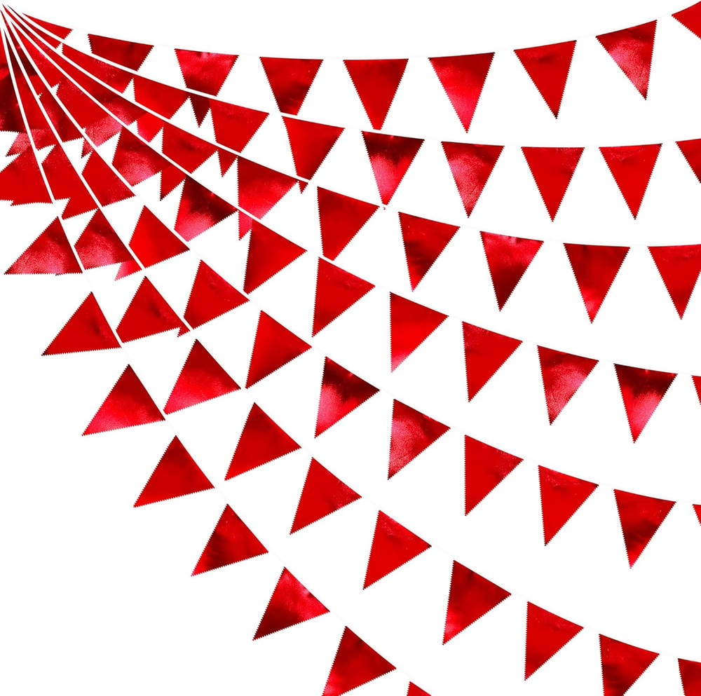 Red Party Decorations Triangle Pennant Banner Flag Dark Red Metallic Fabric Bunt