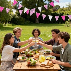 Pink and White Gingham Fabric Bunting Banner, 32Ft Cotton Burlap Triangle Gar…