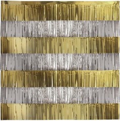 Fringed Backdrop Kit New Year’s Gold & Silver Party Foil 12 in x 4 ft each, 5 ct