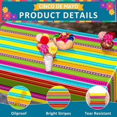 3 Pack Colorful Cinco De Mayo Fiesta Tablecloths 54×108 – Easy Clean Party Decor