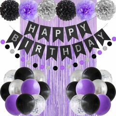 Black Purple and Silver Happy Birthday Party Decorations Balloons Décor Supplies
