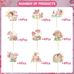 Fairy Cupcake Toppers, 36PCS Fairy First Birthday Decorations, Chic Baby Shower