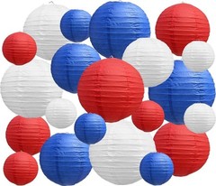 21 Pcs Red Blue White Round Paper Lanterns Decorative Hanging Asia Chinese Ja…
