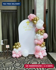 First Communion Balloons – Pink and White Gold with God Bless Balloon Garland Ar