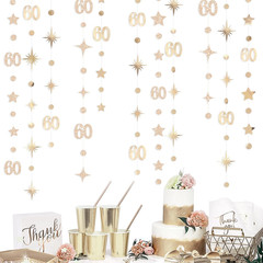 Champagne Gold 60Th Birthday Decorations Number 60 Circle Dot Star Garland Metal