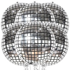 6 Pack 22 Inch Silver Disco Ball Balloons 4D Sphere Mylar Foil Party Decorations