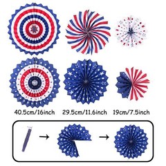 USA Party Supplies, Navy Blue Red Paper Fans Set Pom Poms Star Streamer Hangi…