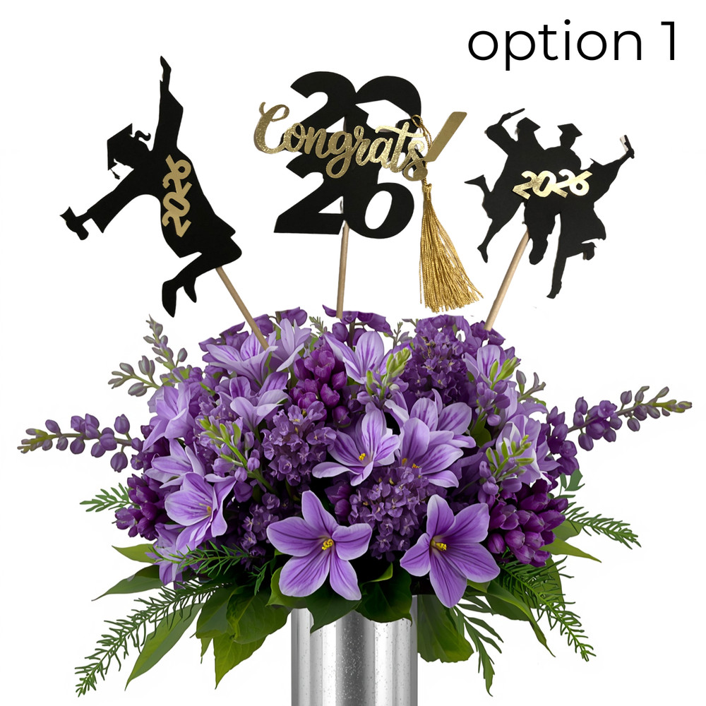 Graduation party GIRL centerpiece sticks set of 3 . Black & gold. Cake topper