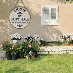 Distressed Finish Metal Sign for Garden Patio Fence This Is My Happy Place