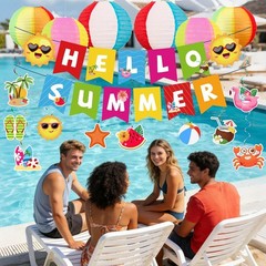 Summer Party Decorations Kit Beach Pool Party Decorations Banner Swirls Lanterns