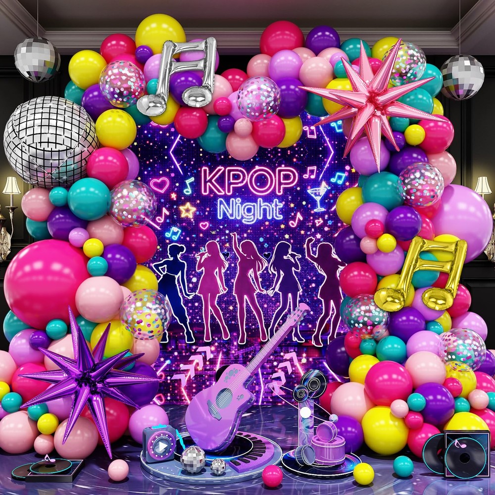 KPOP Music Theme Balloon Garland Arch Kit, 119Pcs Rainbow Colorful Balloon & …