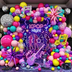 KPOP Music Theme Balloon Garland Arch Kit, 119Pcs Rainbow Colorful Balloon & …