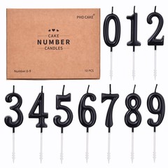 PHD CAKE 10-Pieces Black Numeral Birthday Candles, Cake Candles