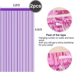2 Pcs Purple Metallic Tinsel Foil Fringe Curtains Backdrop, 3.28 Ft X 6.56 Ft St