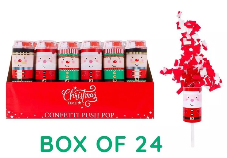 Christmas Decoration Confetti Push Pop Cannon Popper Multipack 3 Designs 24 Pack
