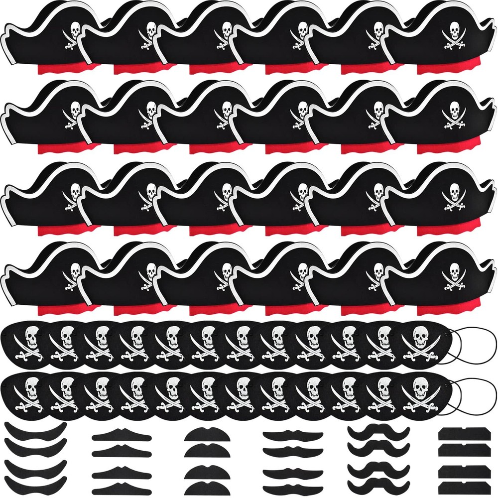 72 Pcs Pirate Hats Set Mustaches Eye Patches Party Favors for Halloween Cosplay