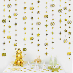 Gold 60Th Birthday Decorations Number 60 Circle Dot Twinkle Star Garland Metalli
