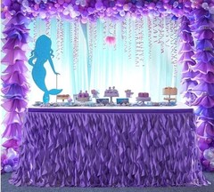 Mermaid Purple Tulle Curly Willow Table Skirt for Rectangle Table 9ft, Ruffle…