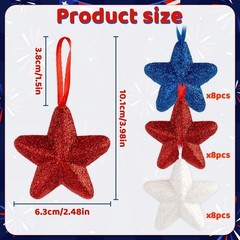 Glittering 2.5-Inch Red, White, and Blue Star Ornaments for Memorial Day