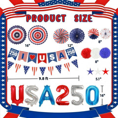 4th of July Decorations 250th, Patriotic Red White and Blue Party Supplies Ki…