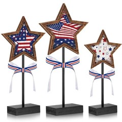 3 Pcs 4th of July Decor Wooden White Blue Red Decor Star Table Decorations Ru…