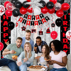 Red and Black Birthday Decorations for Men Women Boys Girls, Happy Birthday Deco
