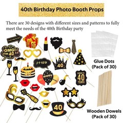 30 PCS 40th Birthday Photo Booth Props Black Gold Inflatable Frame Selfie