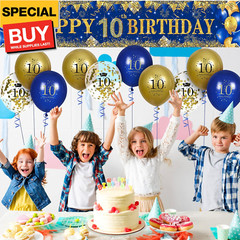 10th Birthday Decorations for Little Kids Boys Girls Navy Blue and Gold, Happy B