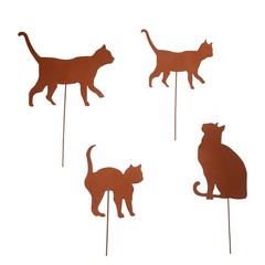 Rusty Cat Garden Stake Set Creative Idea for Nature Lovers (3 or 4 Cats)
