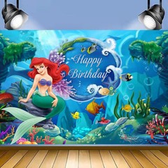 Mermaid Princess Ariel Happy Birthday Photo Backdrop Party Background Party