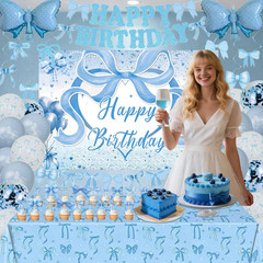 Blue Bow Birthday Decorations for Girls Women, Coquette Bow Birthday Decorations