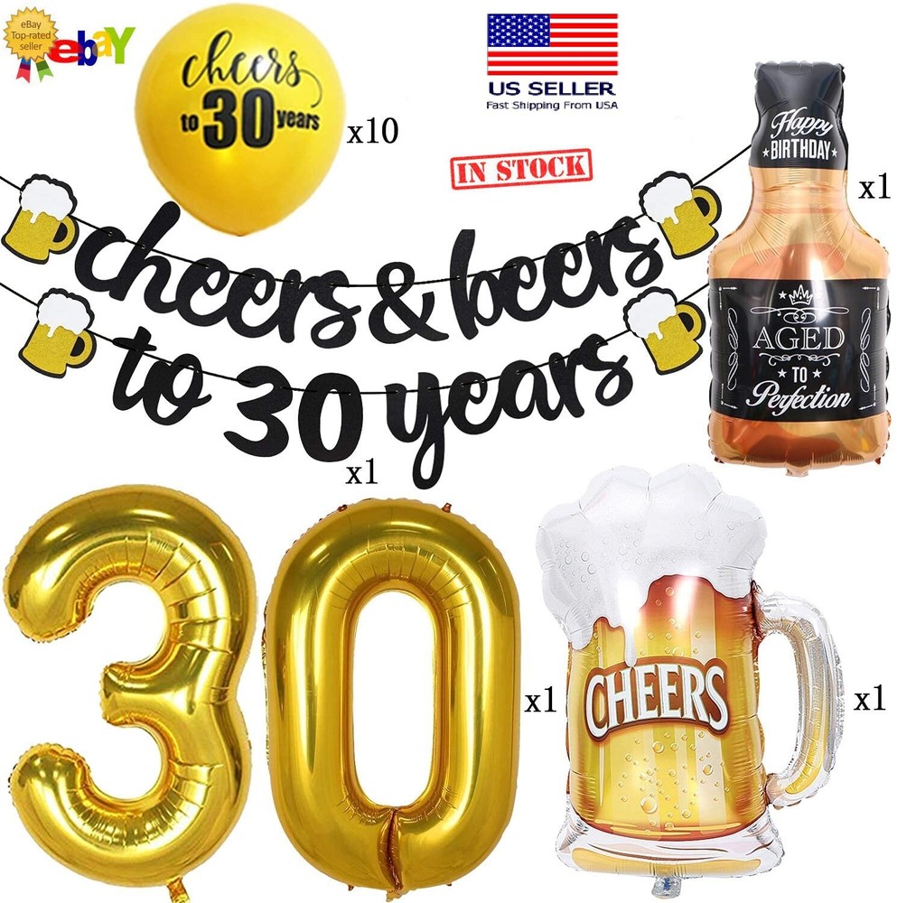 30 Years Birthday Decorations – Cheers & Beers to 30 Years Banners & Balloons