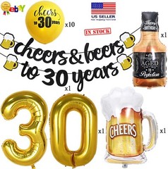30 Years Birthday Decorations – Cheers & Beers to 30 Years Banners & Balloons