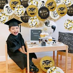20 Graduation Party Balloons Decorations 12 Inch Black White Gold College Kids